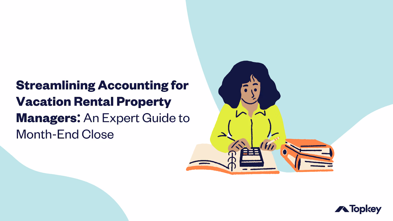 An illustration of woman with calculator and books working